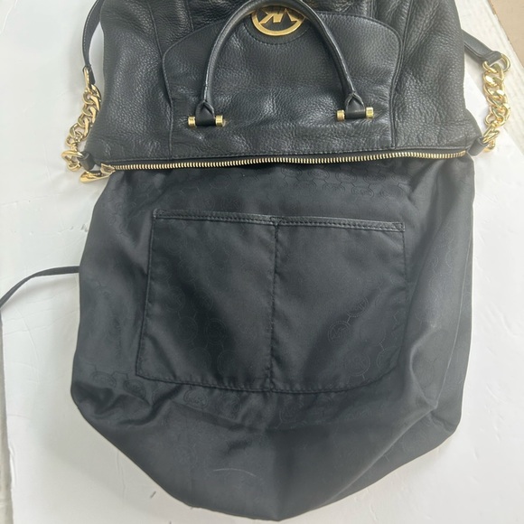 Michael Kors Fulton Large Satchel CrossBody Pebbled Black Leather Bag Purse Chic - Picture 12 of 16